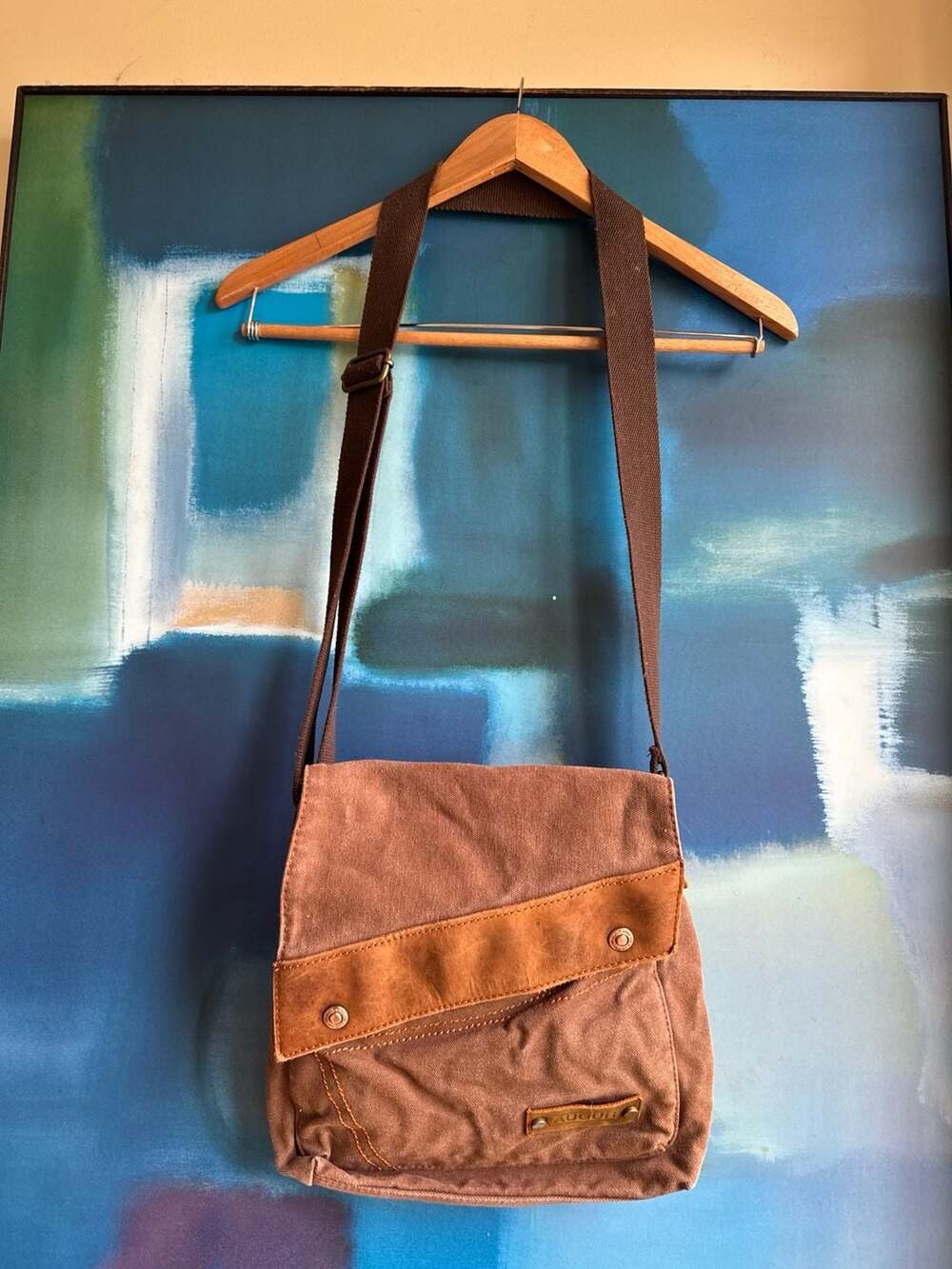 Augur Vintage Canvas Messenger Bag Brown Crossbody Satchel